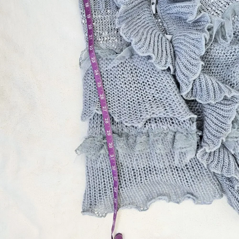 Y2K Whimsy Ruffle Lace Tulle Long Cardigan Witchy Fairy Boho Penny Lane Size S - Picture 11 of 12